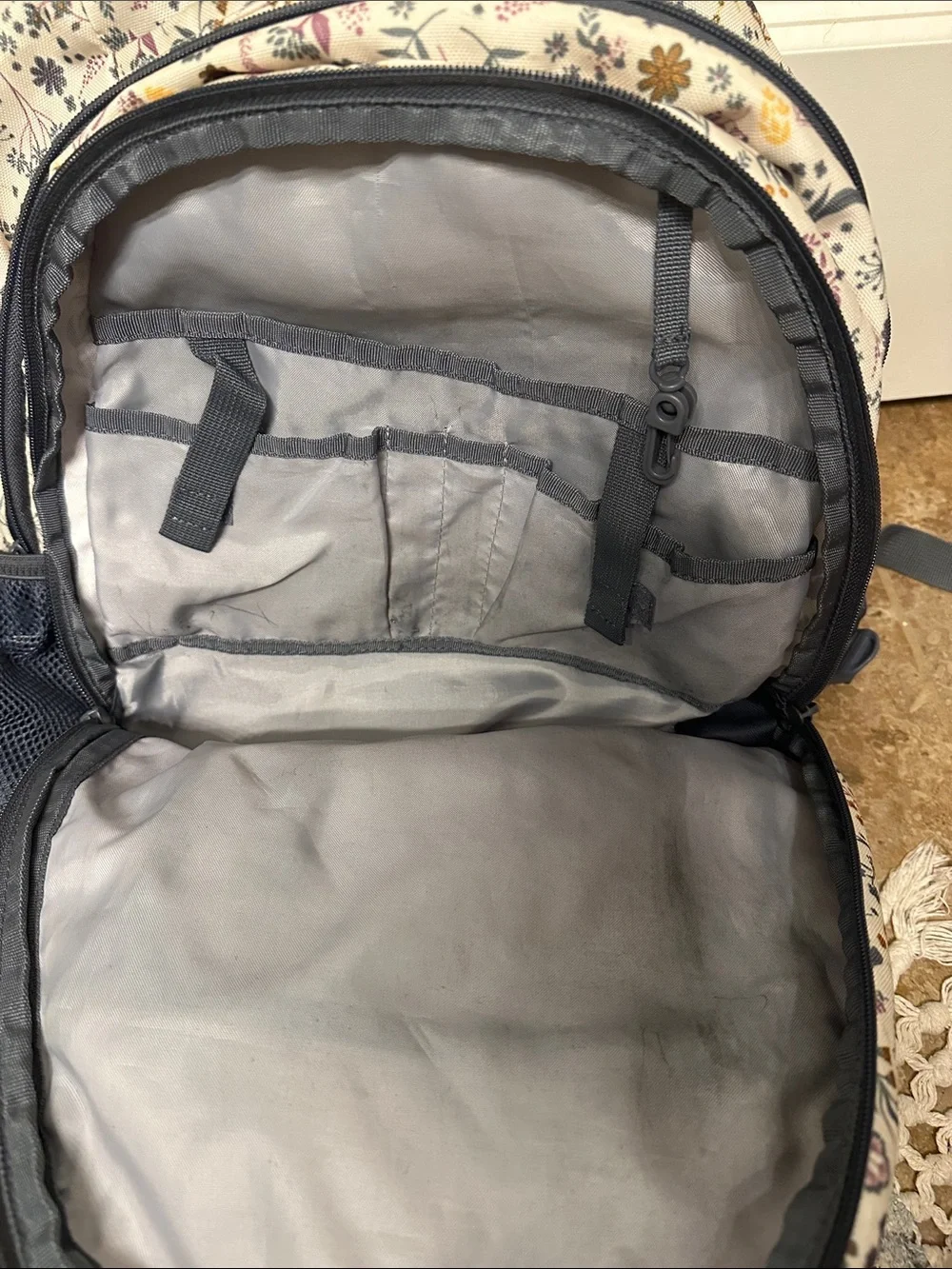adidas Cream Floral Backpack with Navy Details - Picture 3 of 8